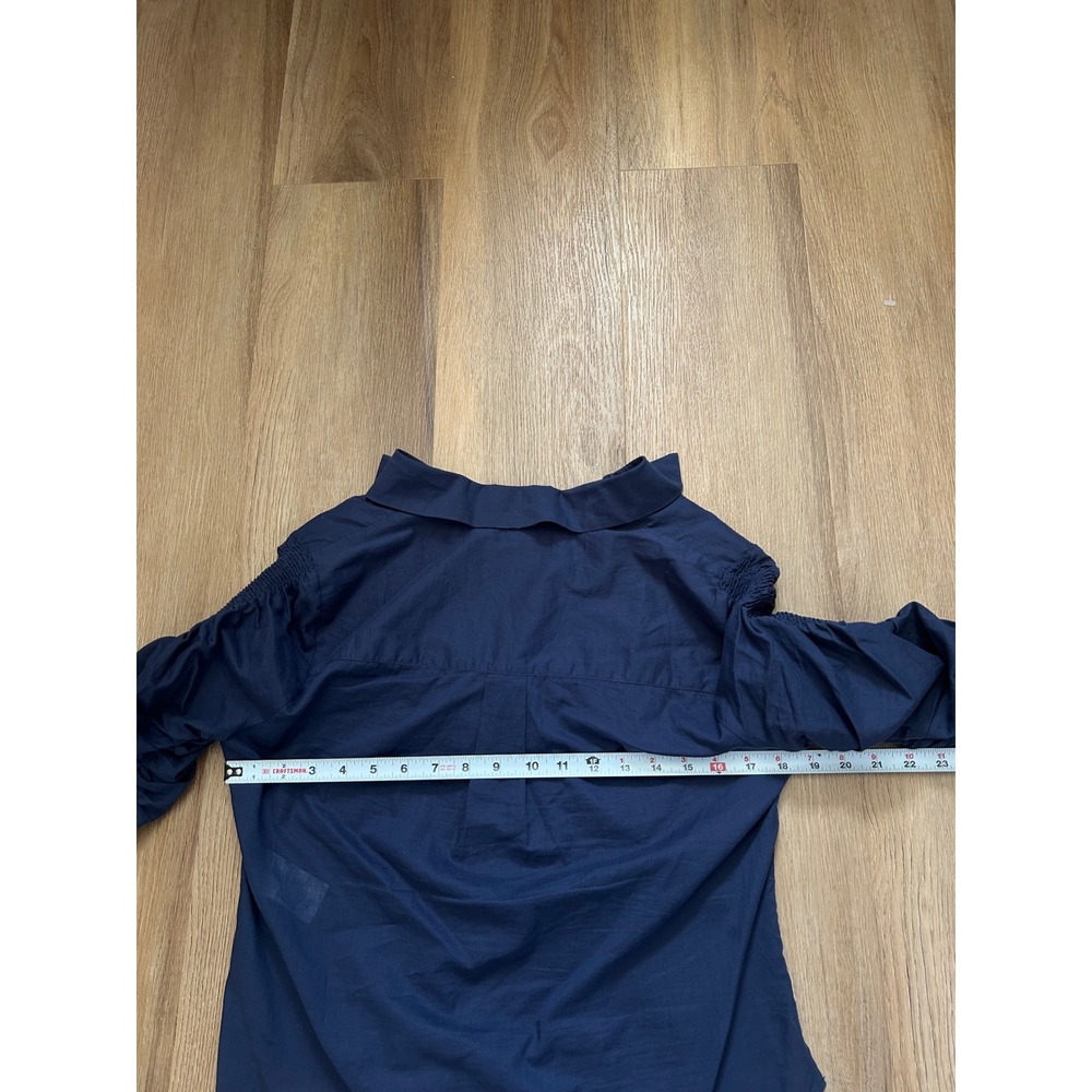 Veronica Beard porta ruched button front Navy Ruched Sleeve Cotton Shirt S - Picture 7 of 7
